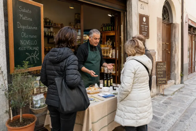 Piccolo evento locale organizzato davanti a un negozio di quartiere.