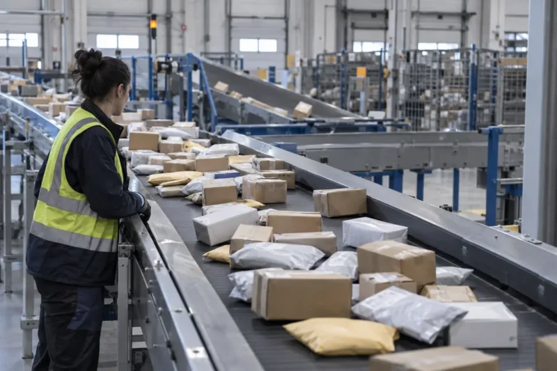Dazio da 3 euro sui piccoli pacchi extra-UE in un centro logistico europeo.