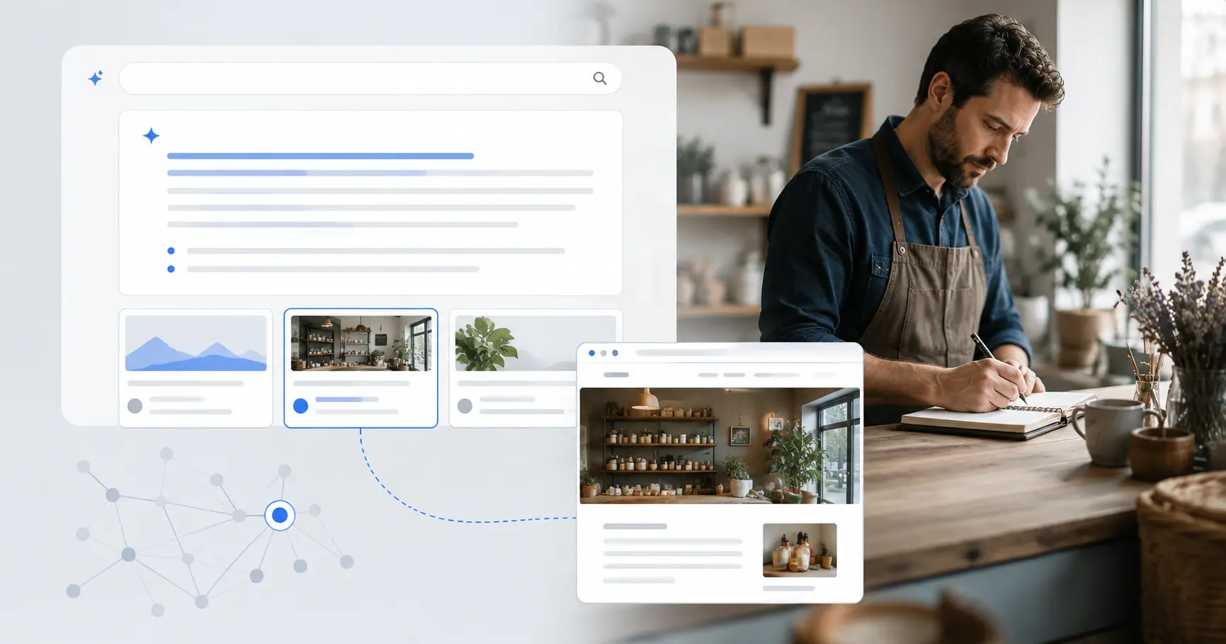 Risposte AI Google che mostrano come fonte il sito di una piccola attività